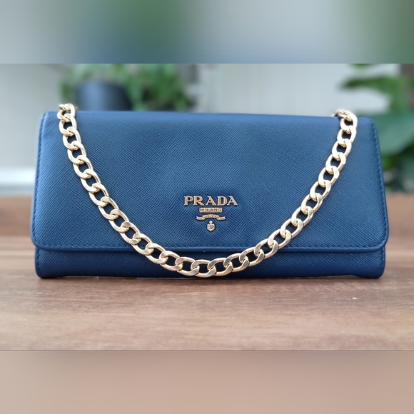 Authentic Prada Navy Saffiano Continental Wallet on Chain - Picture 1 of 9